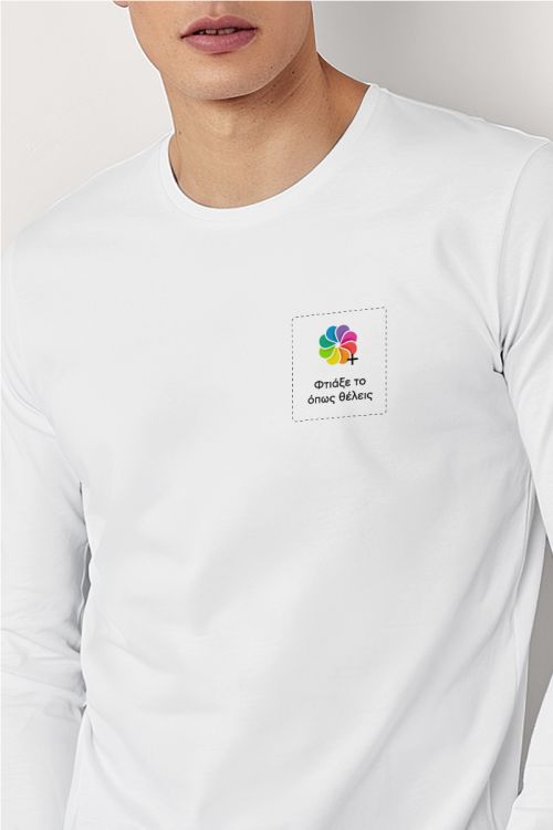 Sol's Imperial Μακρυμάνικο Λευκό T-Shirt με Εκτύπωση στο Στήθος
