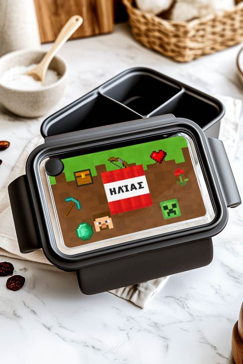 Δοχείο Φαγητού Παιδικό, Μαύρο με Σχέδιο Retro Gaming