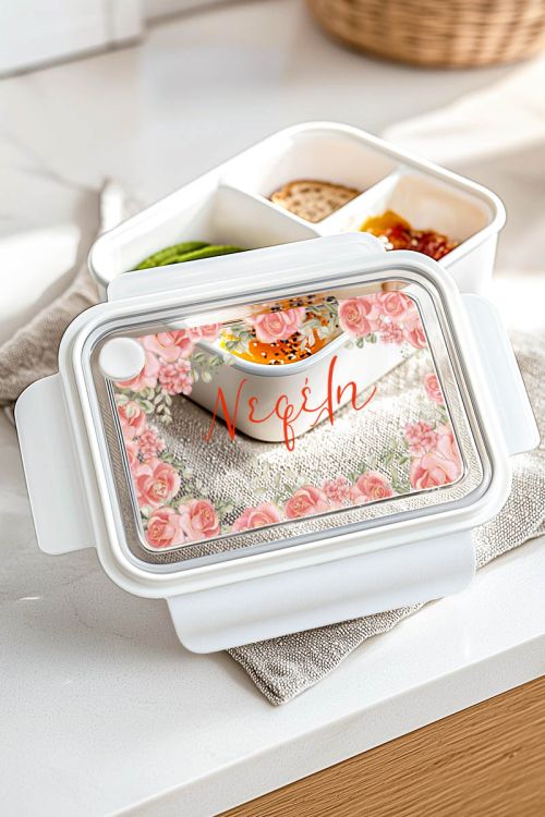Παιδικό Δοχείο Φαγητού Λευκό – Lunch Box με Τριαντάφυλλα