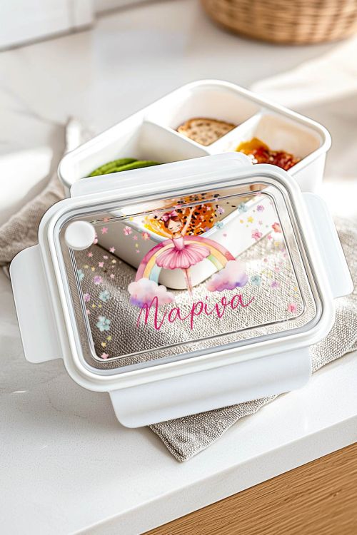 Παιδικό Δοχείο Φαγητού Λευκό – Lunch Box με Μπαλαρίνα