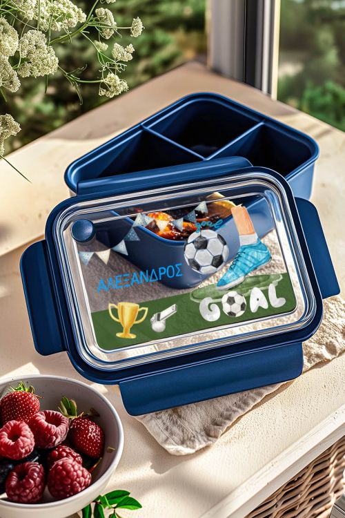 Παιδικό Δοχείο Φαγητού Μπλε – Lunch Box με Ποδόσφαιρο