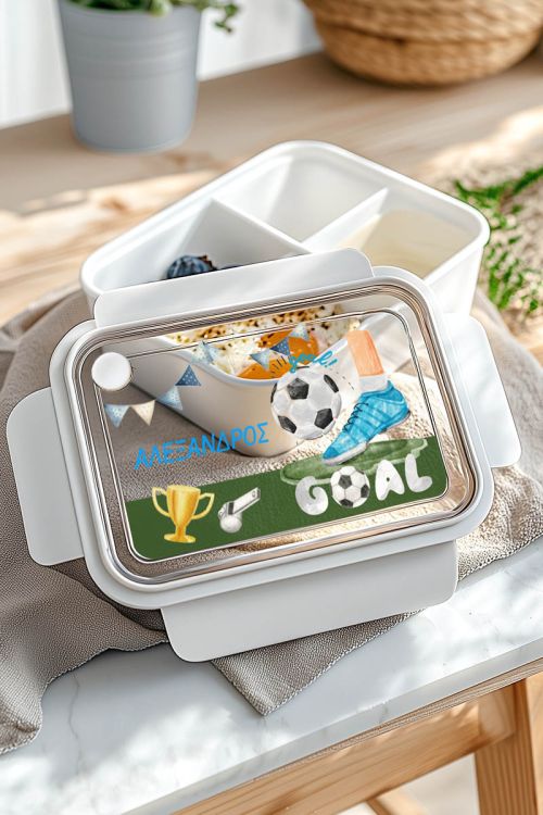 Παιδικό Δοχείο Φαγητού Λευκό – Lunch Box με Ποδόσφαιρο