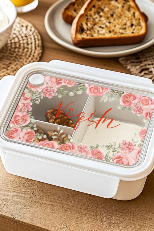 Παιδικό Δοχείο Φαγητού Λευκό – Lunch Box με Τριαντάφυλλα