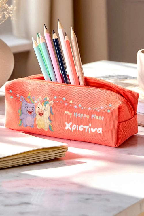 Προσωποποιημένη Σχολική Κασετίνα Κοραλί με Σχέδιο Μονόκερο
