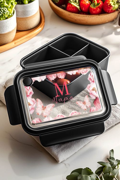 Παιδικό Δοχείο Φαγητού Μαύρο – Lunch Box με Πεταλούδες
