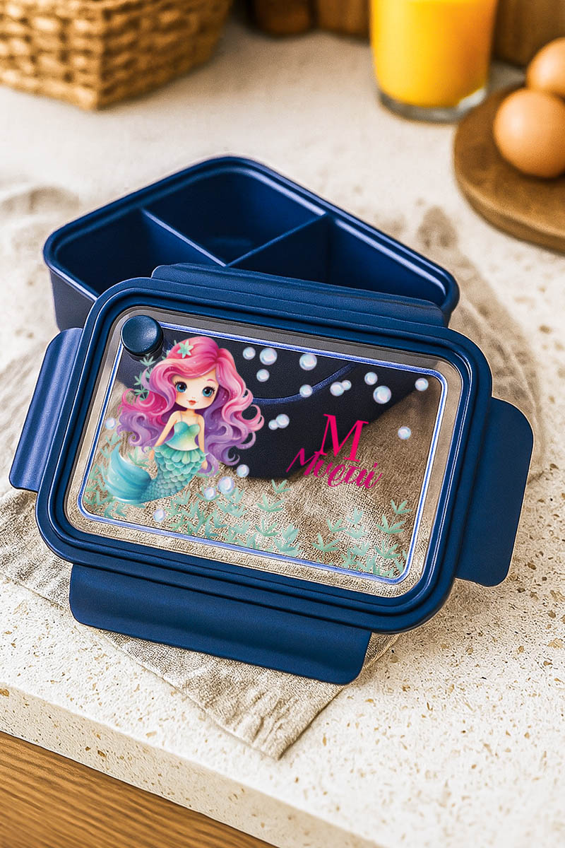 mykona-fagitodoxeio-lunchbox-me-ektipwsi-onoma-afierosi-blue-b-016 Δοχείο Φαγητού Παιδικό, Μπλε με Όνομα και Γοργόνα σε Βυθό