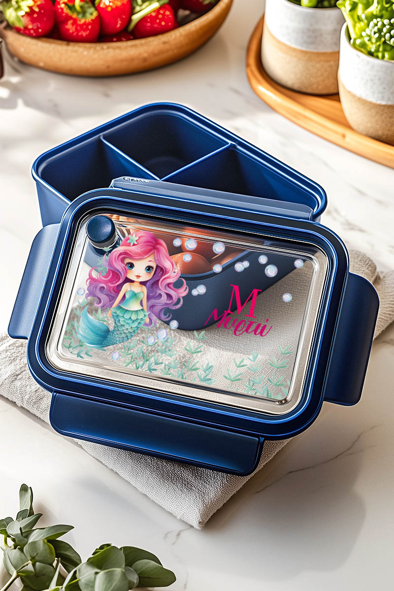 mykona-fagitodoxeio-lunchbox-me-ektipwsi-onoma-afierosi-blue-e-016 Δοχείο Φαγητού Παιδικό, Μπλε με Όνομα και Γοργόνα σε Βυθό