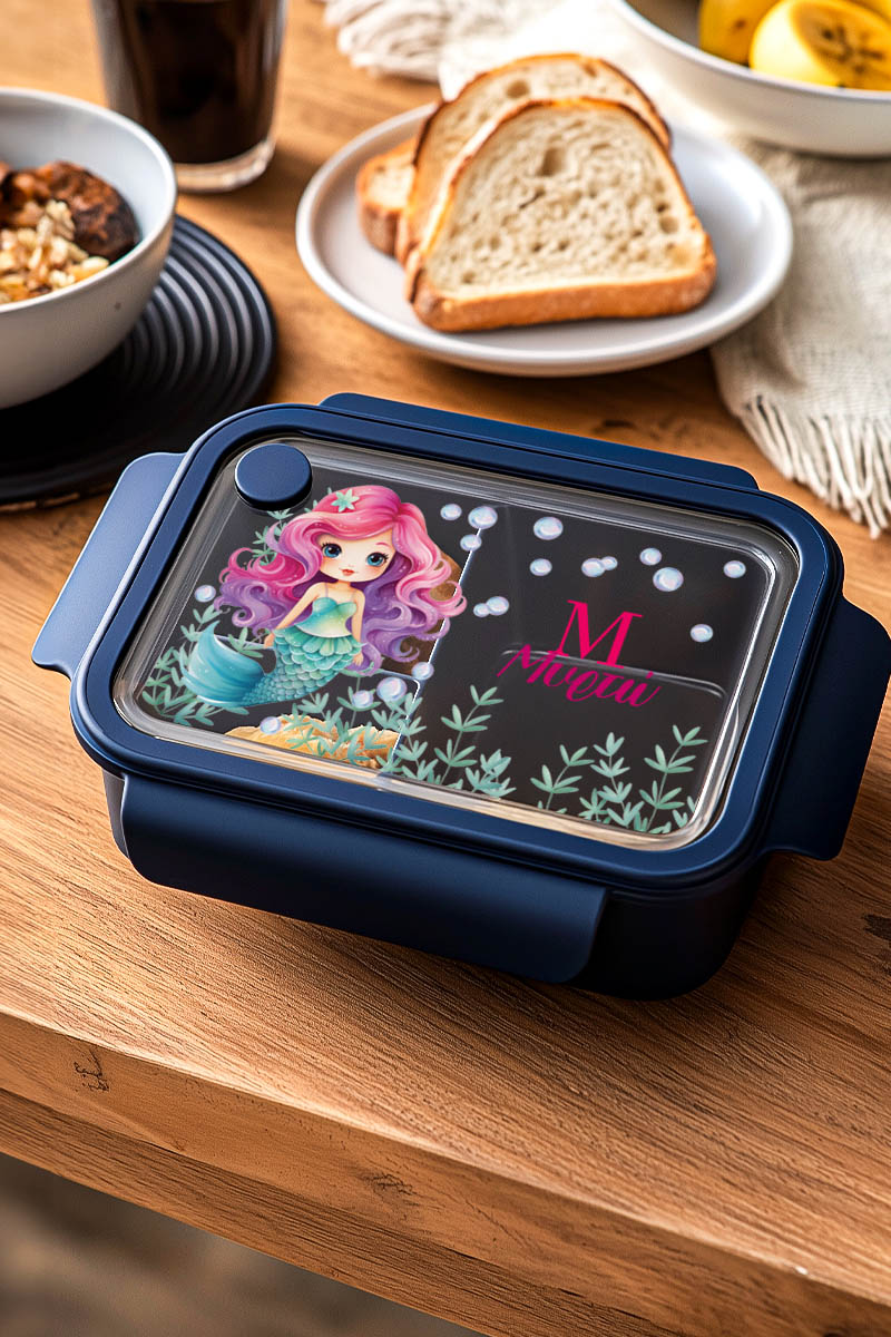 mykona-fagitodoxeio-lunchbox-me-ektipwsi-onoma-afierosi-blue-h-016 Δοχείο Φαγητού Παιδικό, Μπλε με Όνομα και Γοργόνα σε Βυθό