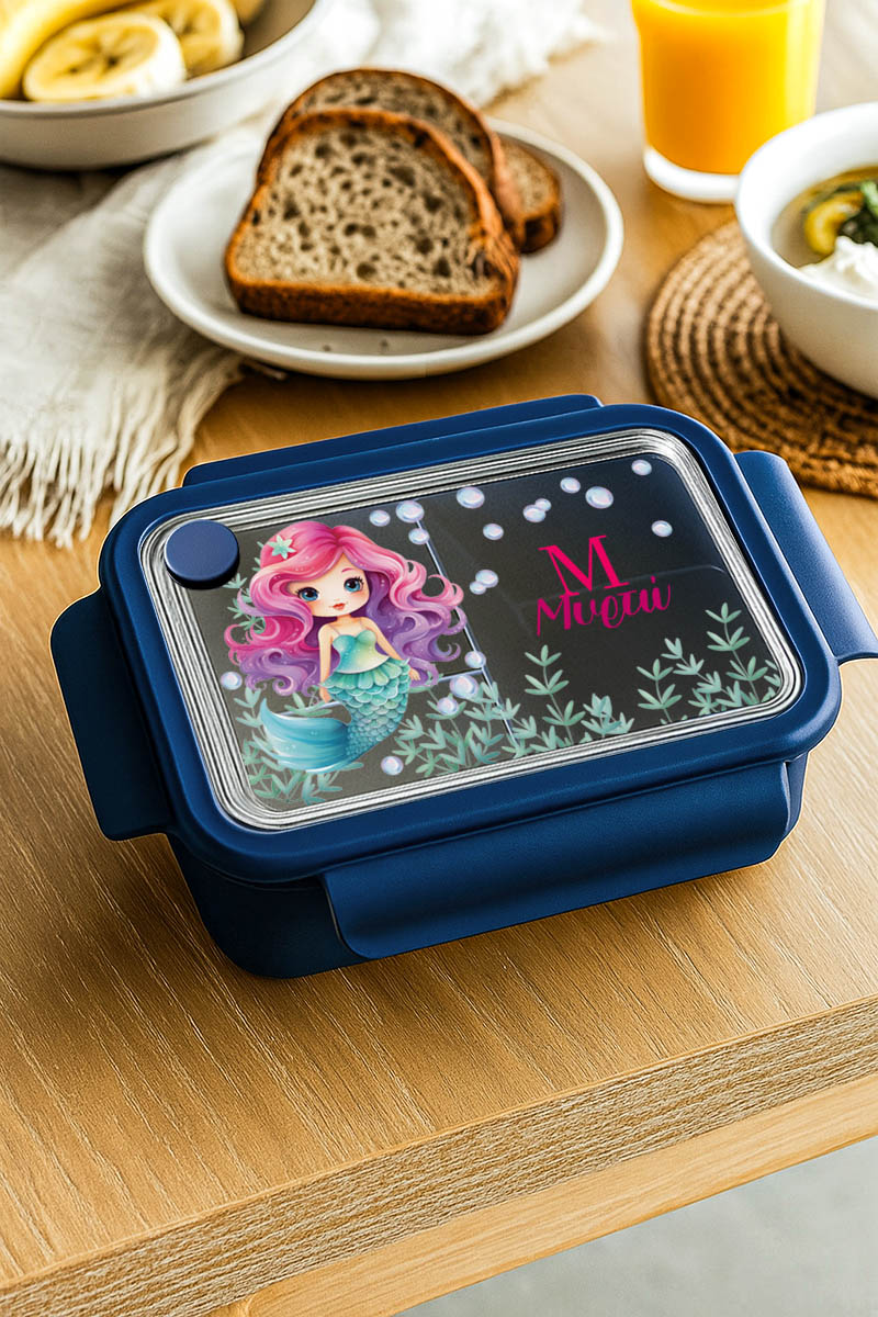 mykona-fagitodoxeio-lunchbox-me-ektipwsi-onoma-afierosi-blue-i-016 Δοχείο Φαγητού Παιδικό, Μπλε με Όνομα και Γοργόνα σε Βυθό