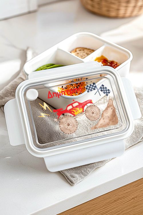 Παιδικό Δοχείο Φαγητού Λευκό – Lunch Box με Monster Truck
