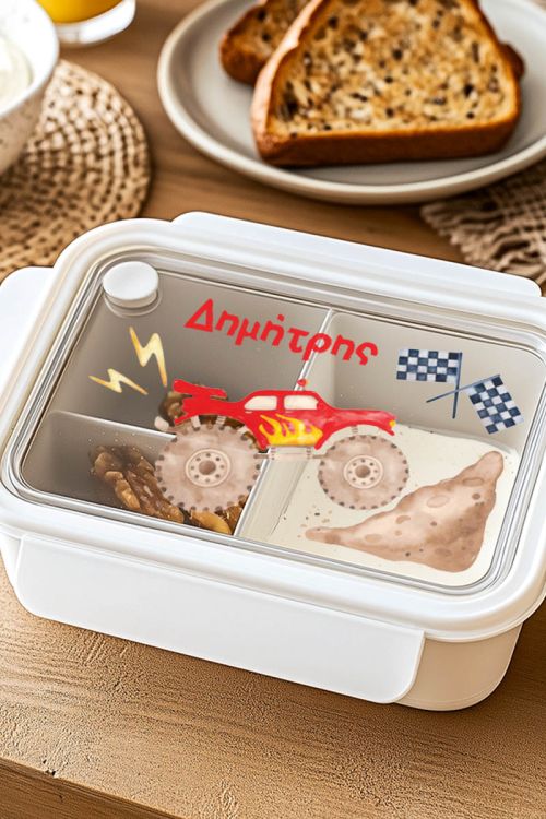 Παιδικό Δοχείο Φαγητού Λευκό – Lunch Box με Monster Truck