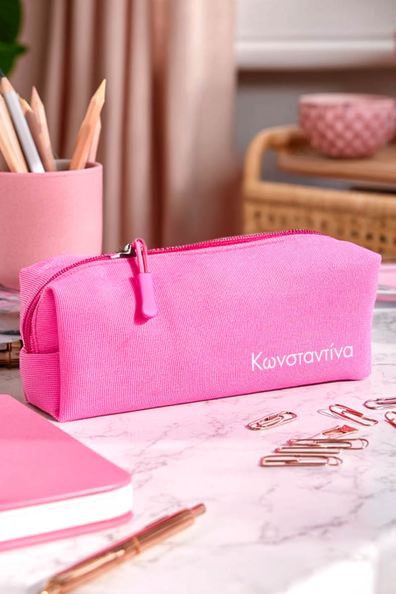 myikona-kasetina-me-ektiposi-onoma-afierosi-pink-koritsi-a-064 Σχολική Κασετίνα για Κορίτσια, Φούξια με Όνομα