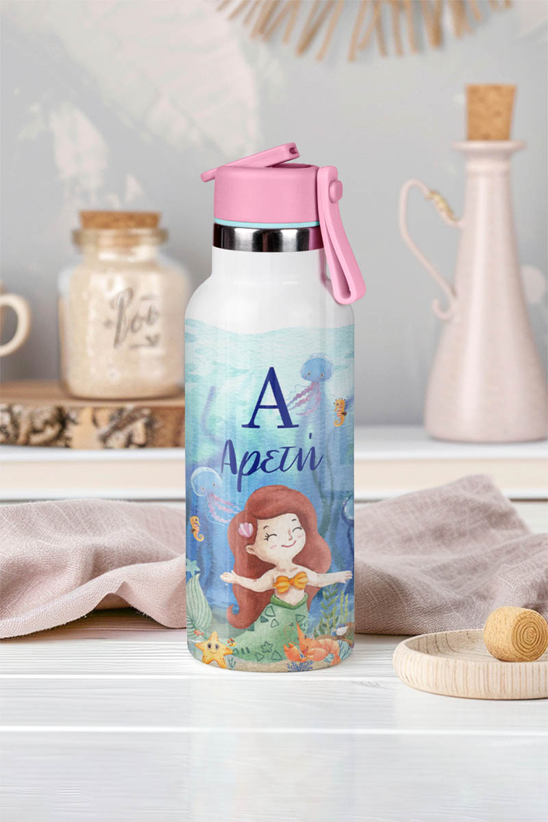 myikona-thermos-kids-me-onoma-afierosi-s-012 Παιδικό Παγούρι Θερμός με Καλαμάκι & Σχέδιο Γοργόνα