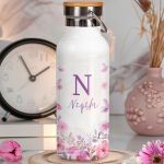 Ανοξείδωτo Μπουκάλι Θερμός με Μονόγραμμα & Σχέδιο Άνθη