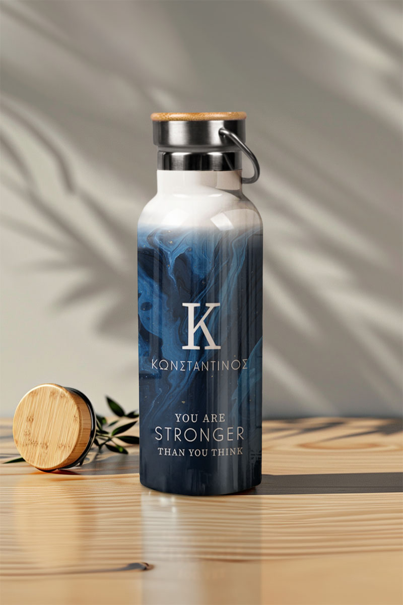 Ανοξείδωτo Μπουκάλι Θερμός με Όνομα & Σχέδιο Blue Waves
