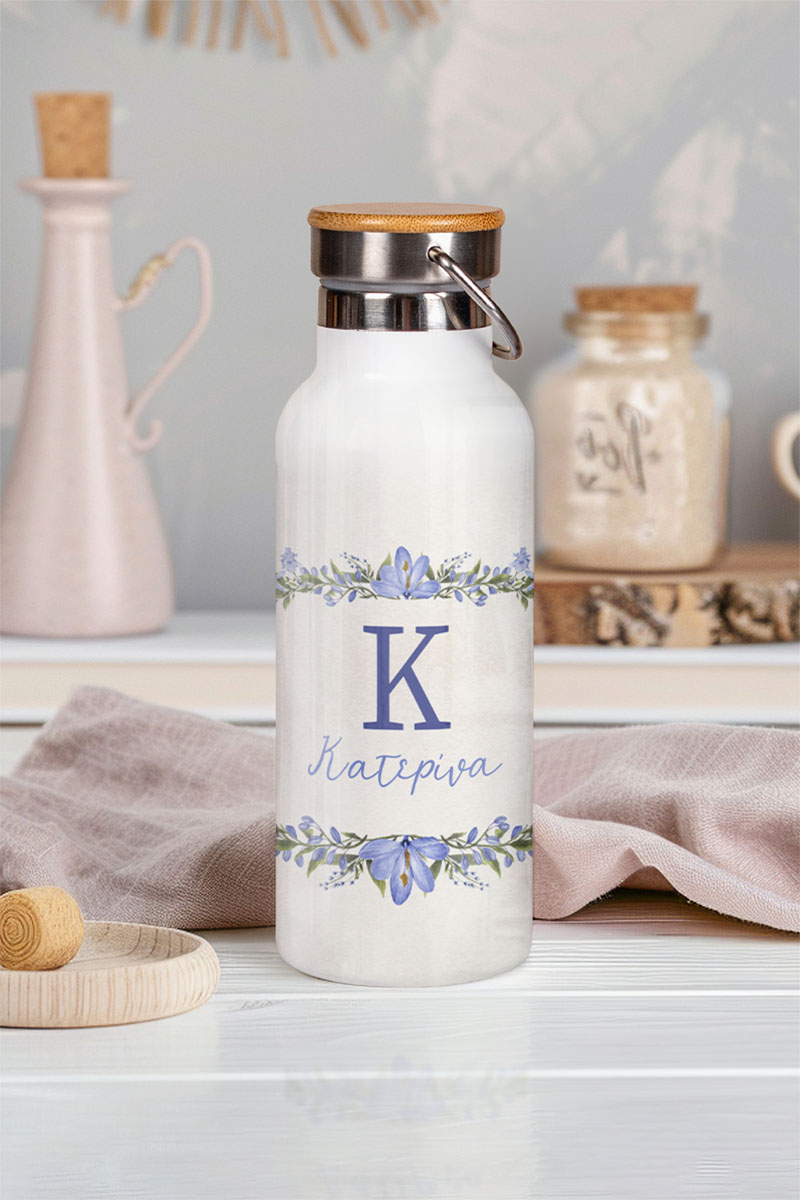 myikona-thermos-me-onoma-afierosi-w-046 Ανοξείδωτo Μπουκάλι Θερμός με Σχέδιο Ανθισμένο Λουλούδι