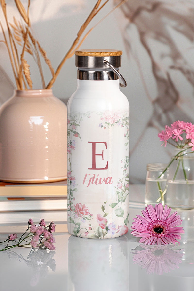 myikona-thermos-me-onoma-afierosi-z-024 Μπουκάλι Θερμός Ανοξείδωτo με Όνομα & Σχέδιο Άνθη