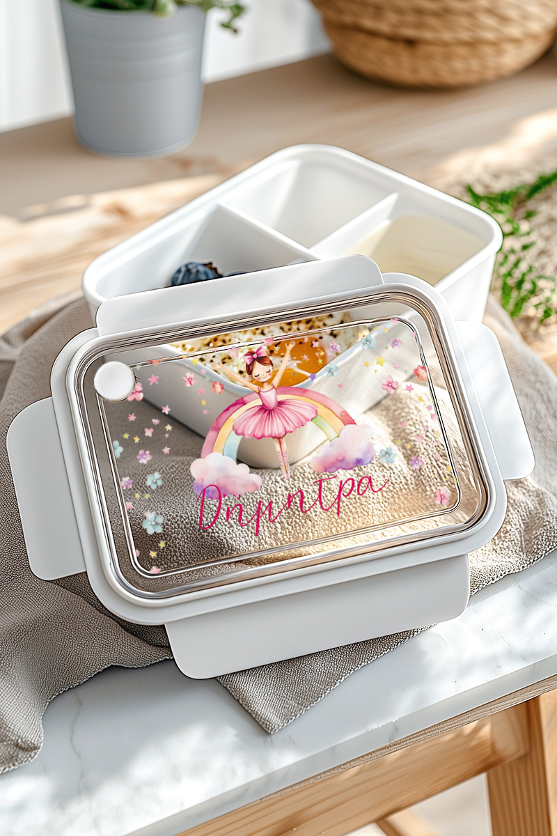 mykona-fagitodoxeio-lunchbox-me-ektipwsi-onoma-afierosi-whte-a-0009 Σετ 2 Δώρα για Παιδιά, Παγούρι & Δοχείο Φαγητού με Μπαλαρίνα