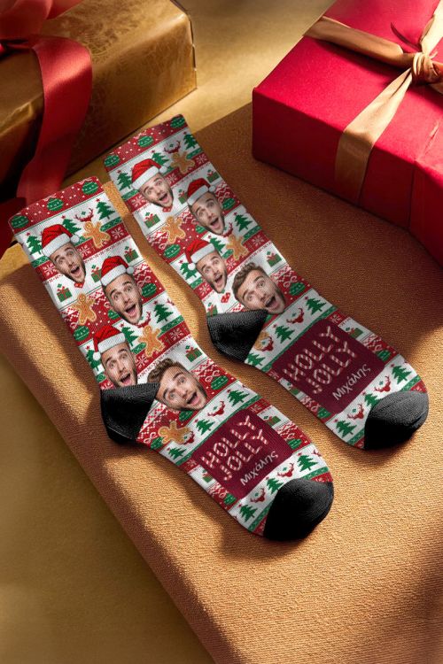 Fashion Κάλτσες Δώρο Χριστούγεννων με Σχέδιο Holly Jolly
