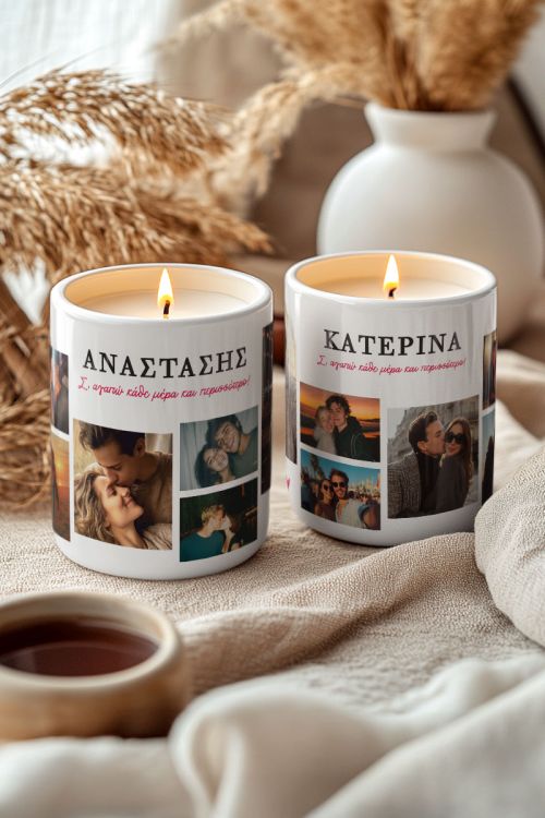 Σετ 2 Κεριά Matching με Φωτογραφίες, Δώρο για Ζευγάρια