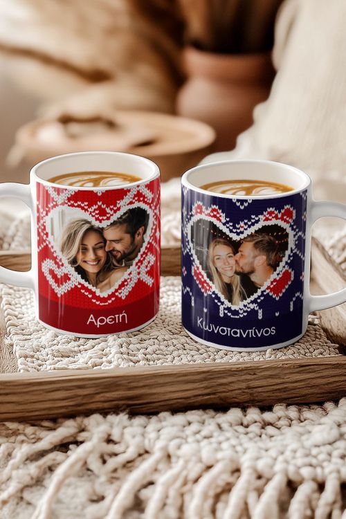 Σετ 2 Κούπες Matching με Φωτογραφίες σε Σχήμα Καρδιά