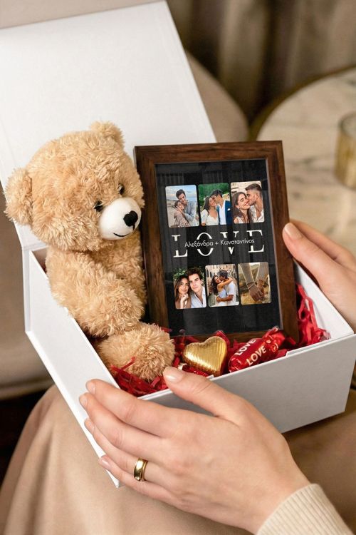 Κουτί Δώρου & Αγάπης με Κορνίζα, Αρκουδάκι, Γλυκά & Μπαλόνια