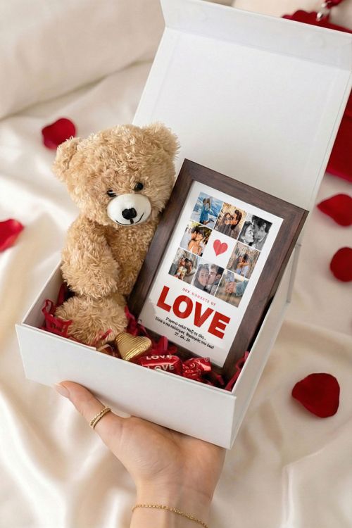 Love Box Ζευγαριού με Κορνίζα, Αρκουδάκι, Γλυκά & Μπαλόνια
