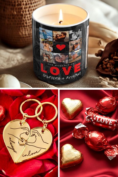 Exclusive Love Kit με Αρωματικό Κερί, 2 Μπρελόκ, Γλυκά & Μπαλόνια