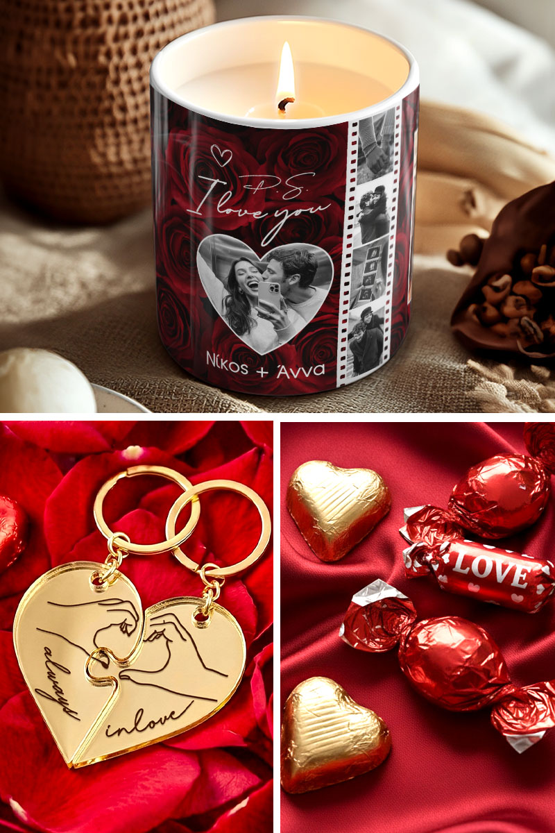 Εκλεπτυσμένο Gift Box με Αρωματικό Κερί, 2 Μπρελόκ, Γλυκά & Μπαλόνια