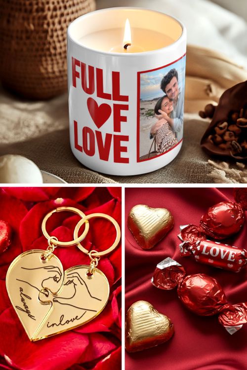 Gift Box Αγάπης με Αρωματικό Κερί, 2 Μπρελόκ, Γλυκά & Μπαλόνια