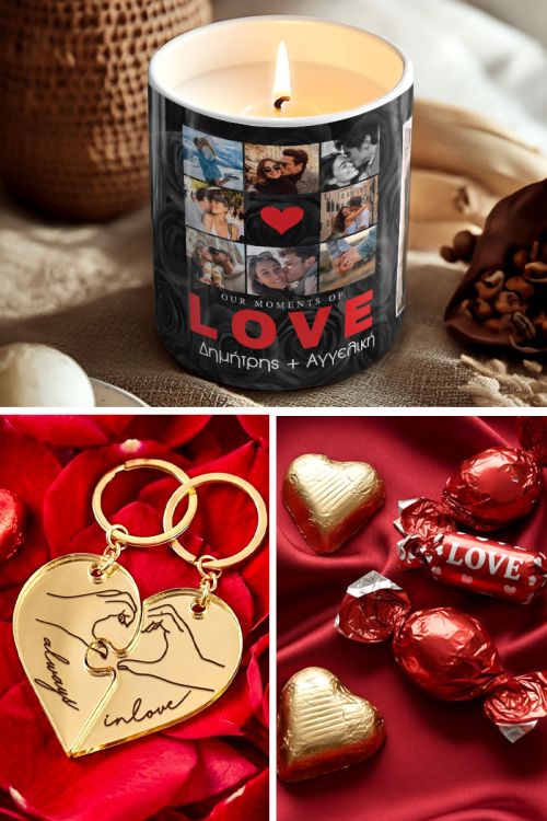 Love Box Δώρου με Αρωματικό Κερί, 2 Μπρελόκ, Γλυκά & Μπαλόνια