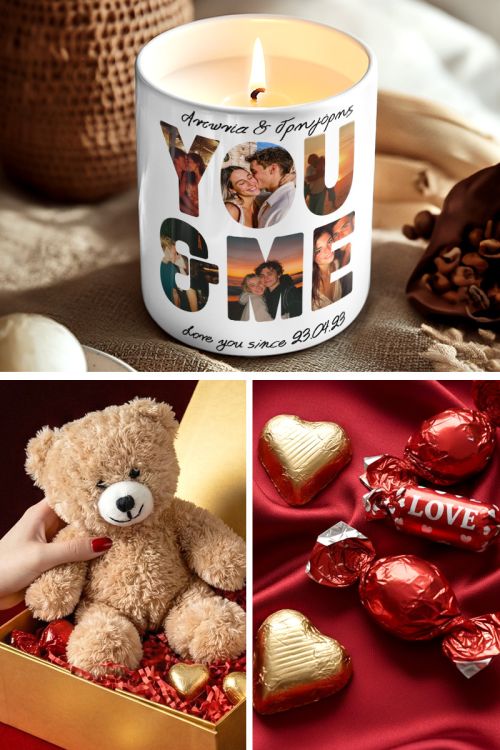 Romantic Gift Box με Αρωματικό Κερί, Αρκουδάκι, Γλυκά & Μπαλόνια