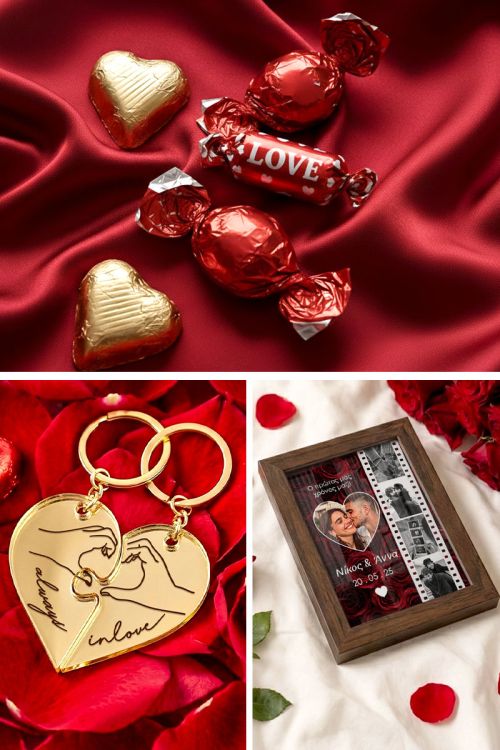 Προσεγμένο Love Kit με Κορνίζα με Φωτογραφίες, 2 Μπρελόκ, Γλυκά & Μπαλόνια