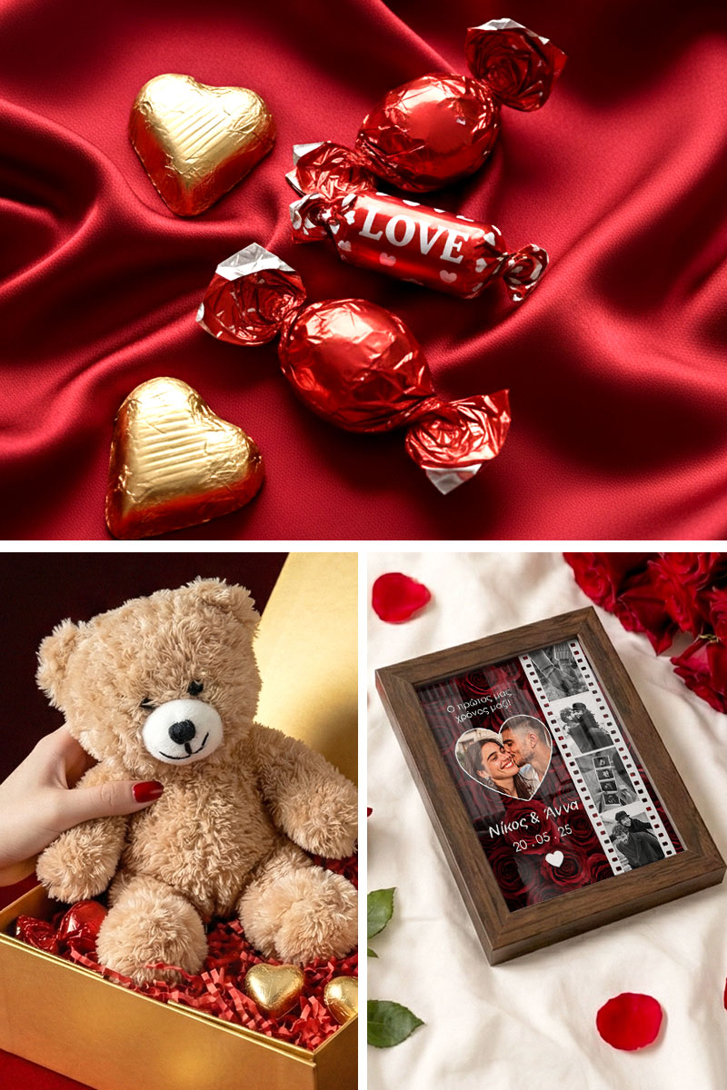 Premium Love Kit με Κορνίζα, Αρκουδάκι, Γλυκά & Μπαλόνια