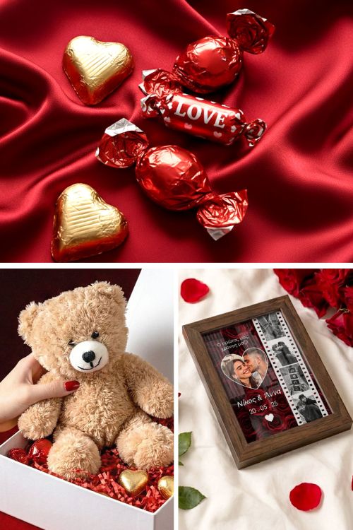 Gift Box Αγάπης με Κορνίζα, Αρκουδάκι, Γλυκά & Μπαλόνια