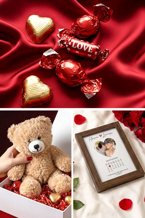 Love Box Ερωτευμένων με Κορνίζα, Αρκουδάκι, Γλυκά & Μπαλόνια
