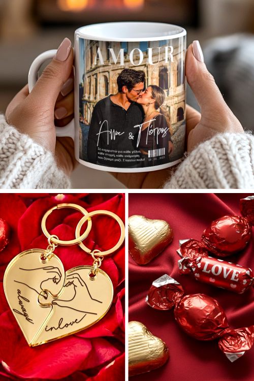 Romantic Gift Box με Κούπα, 2 Μπρελόκ, Γλυκά & Μπαλόνια