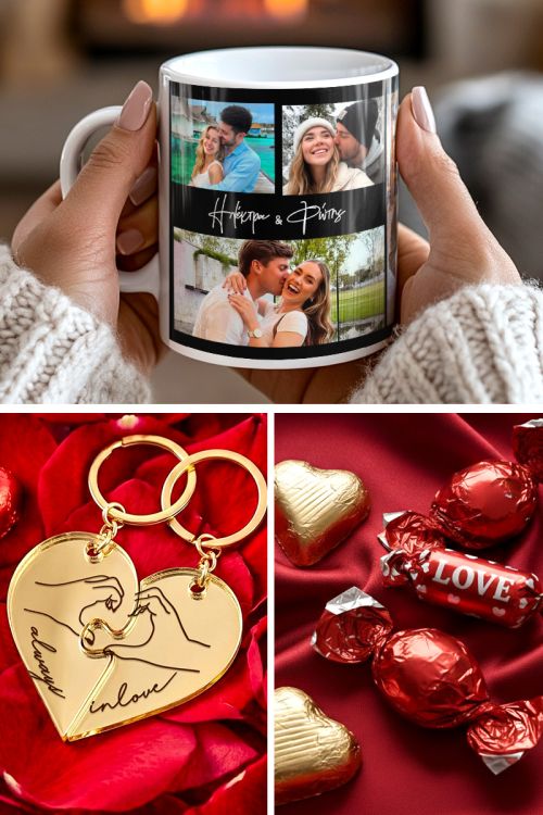 Love Box Δώρου με Κούπα, 2 Μπρελόκ, Γλυκά & Μπαλόνια