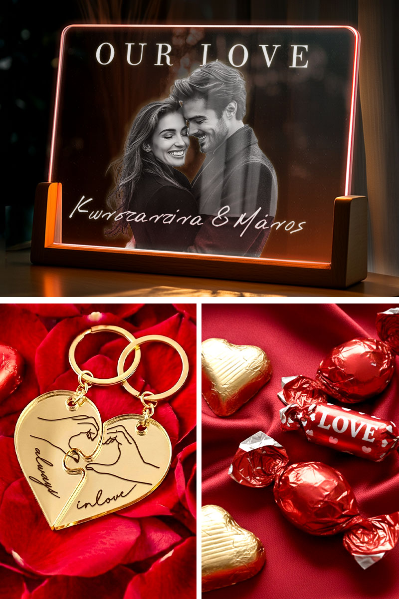Πολυτελές Love Kit με Φωτιστικό, 2 Μπρελόκ, Γλυκά & Μπαλόνια