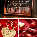 Love Box Ερωτευμένων με Φωτιστικό, 2 Μπρελόκ, Γλυκά & Μπαλόνια