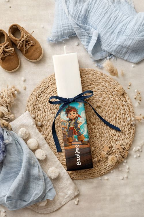Premium Λαμπάδα Πάσχα για Αγόρι με Όνομα & Σχέδιο Πειρατή