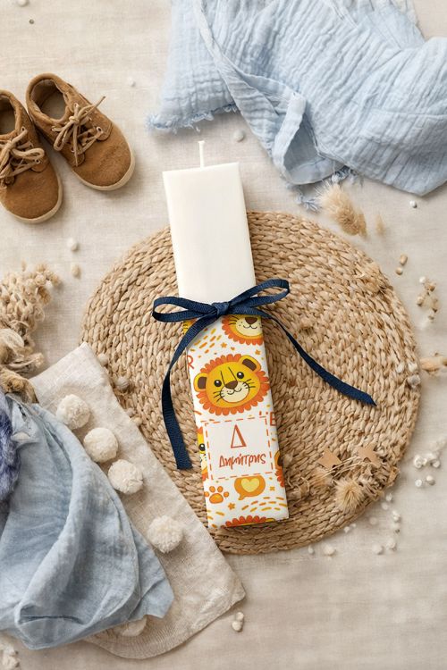 Premium Πασχαλινή Λαμπάδα Πλακέ με Όνομα & Σχέδιο Λιοντάρι