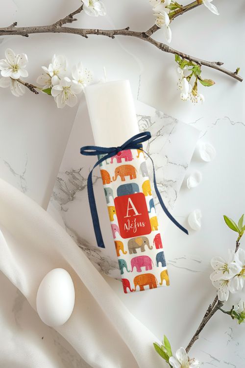 Παιδική Λαμπάδα για Αγόρι με Όνομα & Ελέφαντες