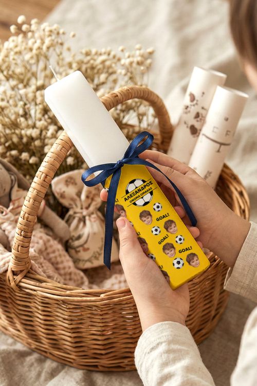 Premium Πασχαλινή Λαμπάδα με Φωτογραφία & Κίτρινη Ομάδα