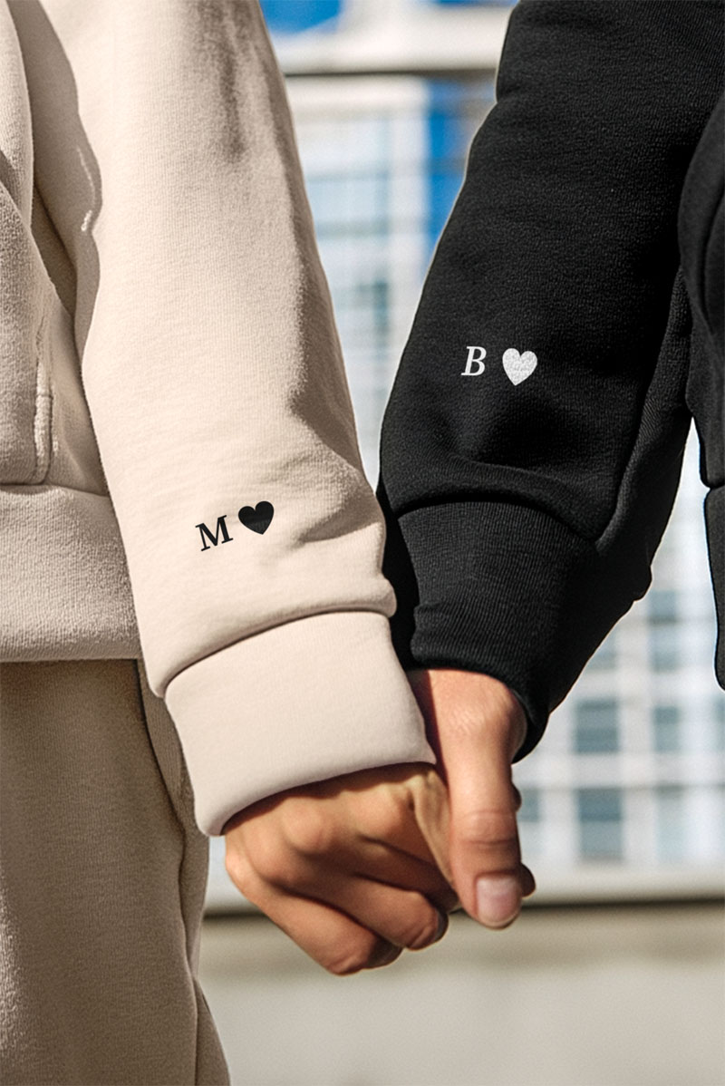 2 Matching Hoodies με Μονόγραμμα, Δώρο για Ζευγάρι
