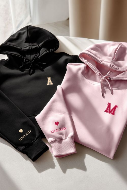 2 Matching Hoodies με Μονογράμματα, Δώρο για Ζευγάρι