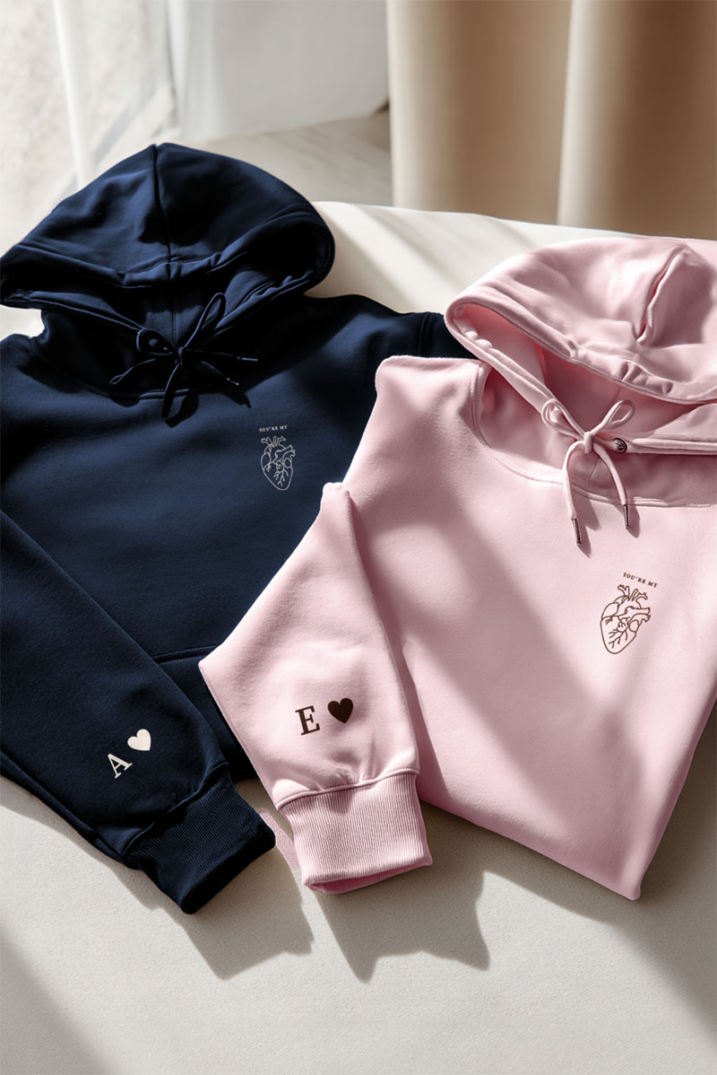 matching-hoodie-set-gia-zeugaria-me-ektipwsi-mple-roz-a-0004-3 2 Matching Φούτερ με Κουκούλα My Heart, Δώρο για Ζευγάρια