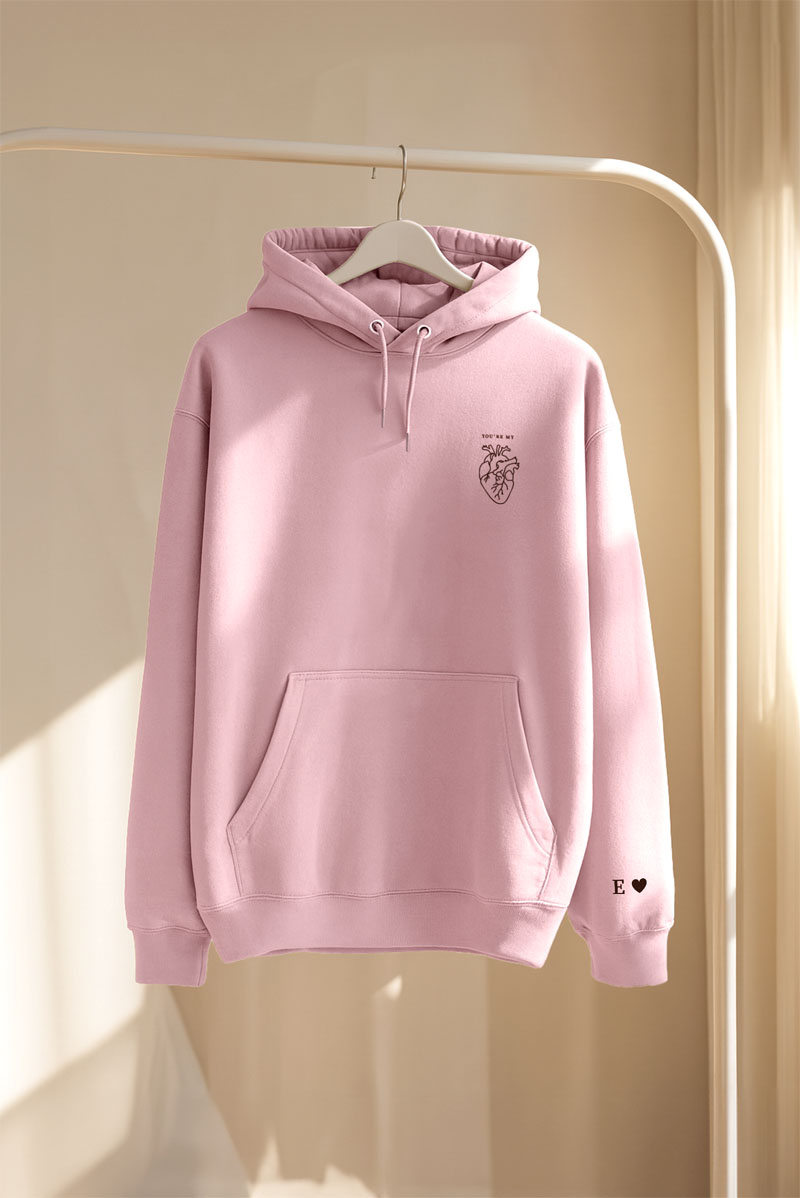 matching-hoodie-set-gia-zeugaria-me-ektipwsi-mple-roz-m-0004-6 2 Matching Φούτερ με Κουκούλα My Heart, Δώρο για Ζευγάρια