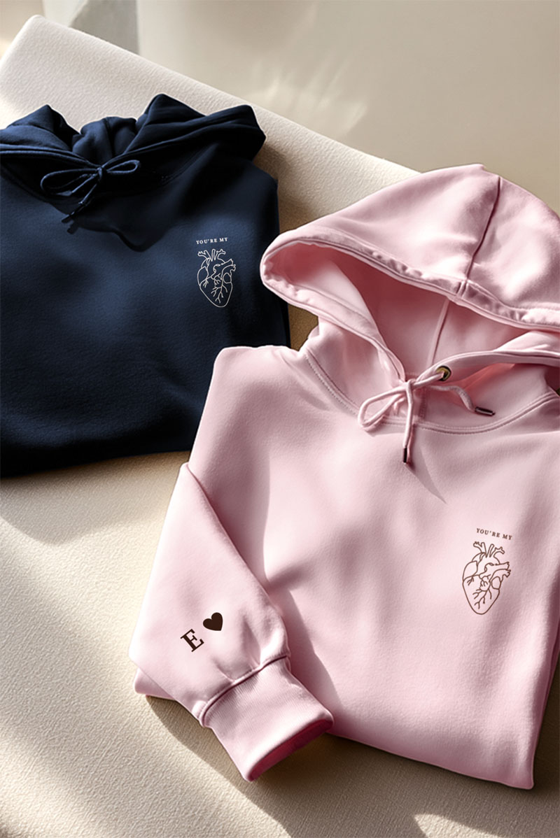 matching-hoodie-set-gia-zeugaria-me-ektipwsi-mple-roz-t-0004-5 2 Matching Φούτερ με Κουκούλα My Heart, Δώρο για Ζευγάρια