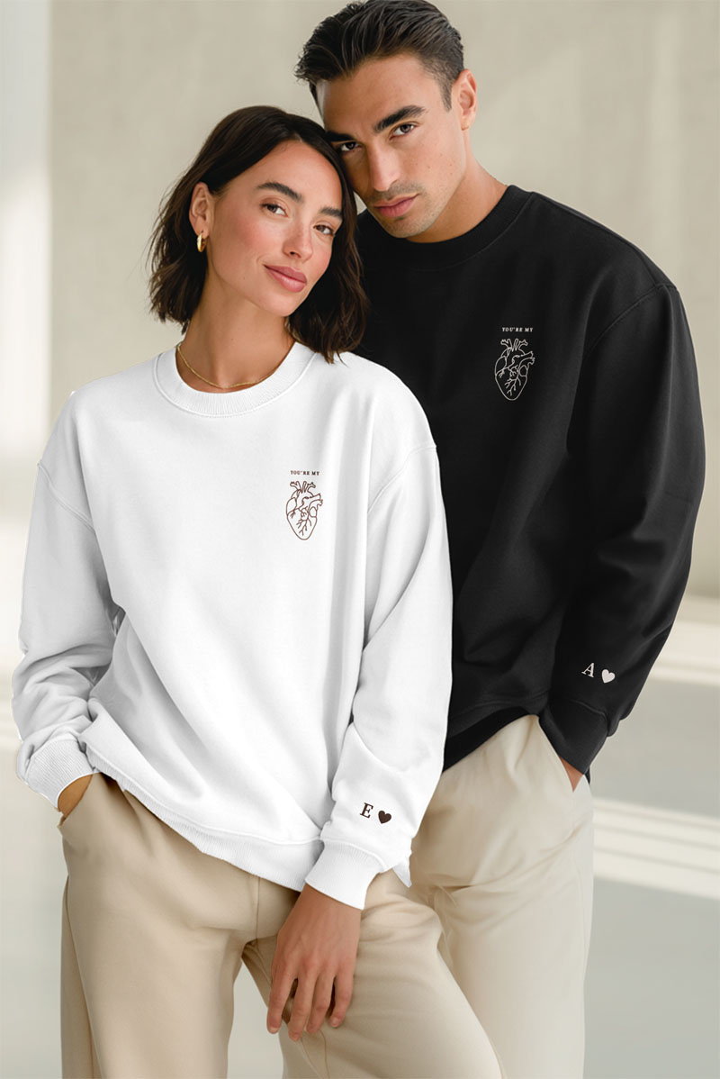 matching-sweatshirts-set-gia-zeugaria-me-ektipwsi-mauro-aspro-h-0004-3 2 Matching Φούτερ με Σχέδιο My Heart, Δώρο για Ζευγάρια